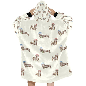 Watercolor Elegance Chocolate Dachshunds Christmas Blanket Hoodie-Blanket-Apparel, Blanket Hoodie, Blankets, Christmas, Dachshund, Dog Mom Gifts-5