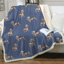 Load image into Gallery viewer, Watercolor Elegance Chocolate Dachshunds Christmas Fleece Blanket - 8 Colors-Blanket-Bedding, Blankets, Christmas, Dachshund, Home Decor-Cornflower Blue-Single-19