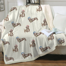 Load image into Gallery viewer, Watercolor Elegance Chocolate Dachshunds Christmas Fleece Blanket - 8 Colors-Blanket-Bedding, Blankets, Christmas, Dachshund, Home Decor-Ivory Cream-Single-15