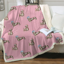 Load image into Gallery viewer, Watercolor Elegance Chocolate Dachshunds Christmas Fleece Blanket - 8 Colors-Blanket-Bedding, Blankets, Christmas, Dachshund, Home Decor-Soft Pink-Single-2