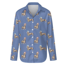 Load image into Gallery viewer, Watercolor Elegance Chocolate Dachshunds Christmas Women&#39;s Shirt-Apparel-Apparel, Christmas, Dachshund, Dog Mom Gifts, Shirt-Slate Blue-S-26