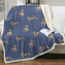 Load image into Gallery viewer, Watercolor Elegance Chocolate Dachshunds Fleece Blanket - 8 Colors-Blanket-Bedding, Blankets, Dachshund, Home Decor-Cornflower Blue-Single-17