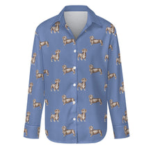 Load image into Gallery viewer, Watercolor Elegance Chocolate Dachshunds Women&#39;s Shirt-Apparel-Apparel, Dachshund, Dog Mom Gifts, Shirt-Slate Blue-S-29