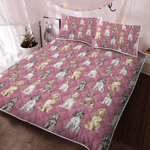 Watercolor Elegance Cocker Spaniels Quilted Bedding Set - 5 Colors-Bedding-Bedding, Blankets, Cocker Spaniel, Home Decor-2