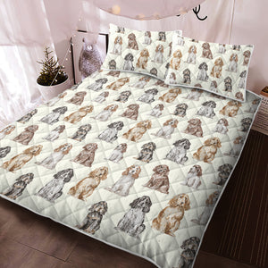 Watercolor Elegance Cocker Spaniels Quilted Bedding Set - 5 Colors-Bedding-Bedding, Blankets, Cocker Spaniel, Home Decor-3