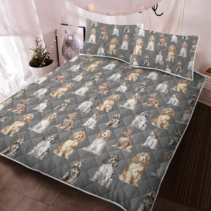 Watercolor Elegance Cocker Spaniels Quilted Bedding Set - 5 Colors-Bedding-Bedding, Blankets, Cocker Spaniel, Home Decor-4