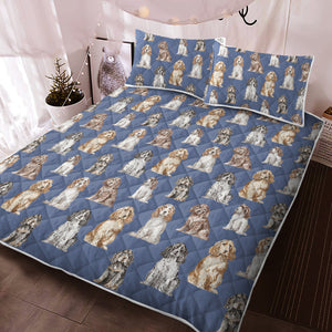 Watercolor Elegance Cocker Spaniels Quilted Bedding Set - 5 Colors-Bedding-Bedding, Blankets, Cocker Spaniel, Home Decor-1