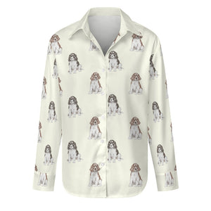 Watercolor Elegance English Springer Spaniels Women's Shirt-Apparel-Apparel, Dog Mom Gifts, English Springer Spaniel, Shirt-Ivory White-S-14