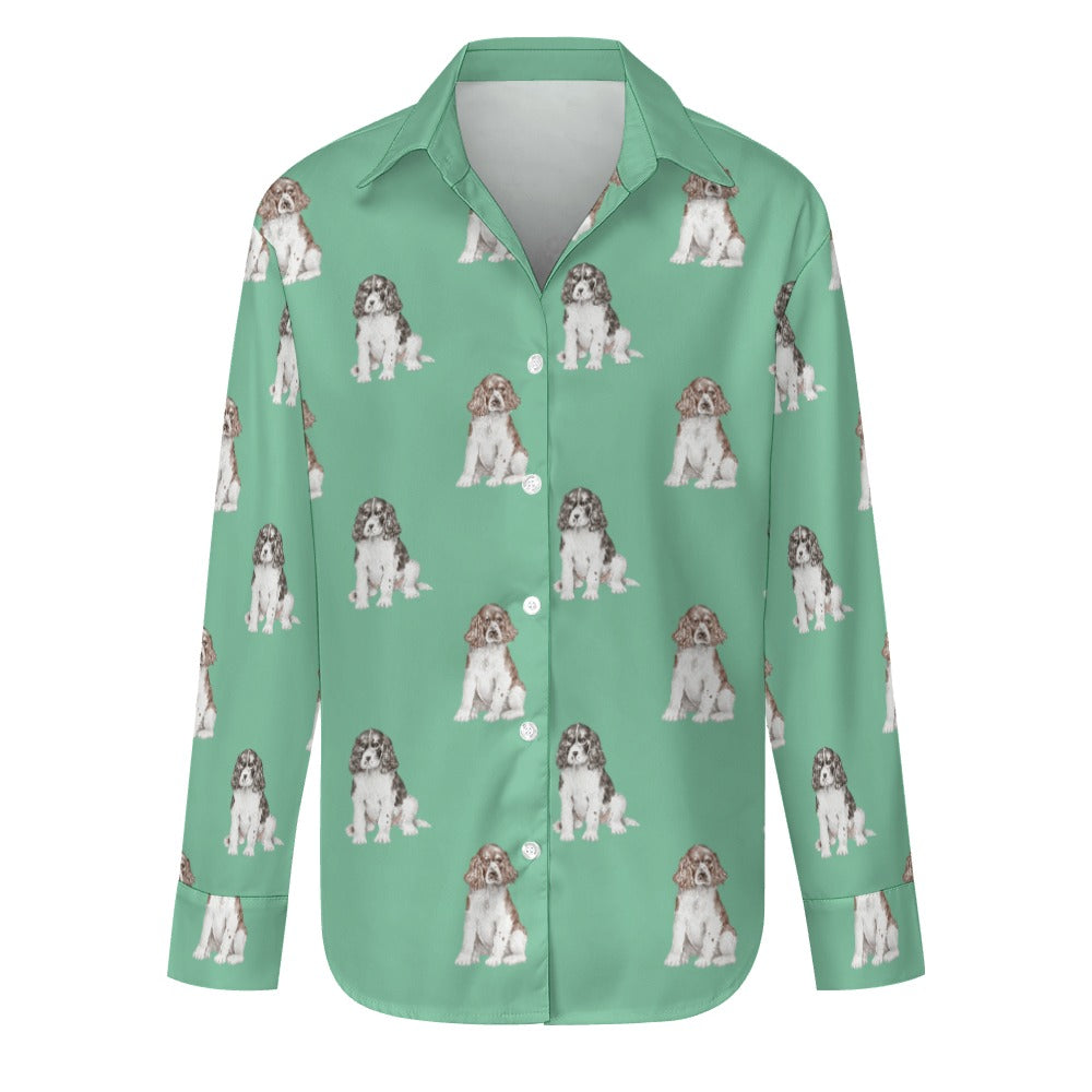 Watercolor Elegance English Springer Spaniels Women's Shirt-Apparel-Apparel, Dog Mom Gifts, English Springer Spaniel, Shirt-Mint Green-S-29