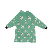 Load image into Gallery viewer, Watercolor Elegance Fawn Pugs Blanket Hoodie-Blanket-Apparel, Blanket Hoodie, Blankets, Dog Mom Gifts, Pug-Mint Green-ONE SIZE-23