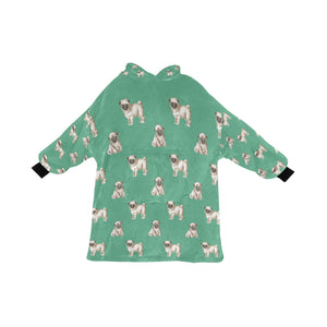 Watercolor Elegance Fawn Pugs Blanket Hoodie-Blanket-Apparel, Blanket Hoodie, Blankets, Dog Mom Gifts, Pug-Mint Green-ONE SIZE-23