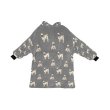 Load image into Gallery viewer, Watercolor Elegance Fawn Pugs Blanket Hoodie-Blanket-Apparel, Blanket Hoodie, Blankets, Dog Mom Gifts, Pug-Parisian Gray-ONE SIZE-26