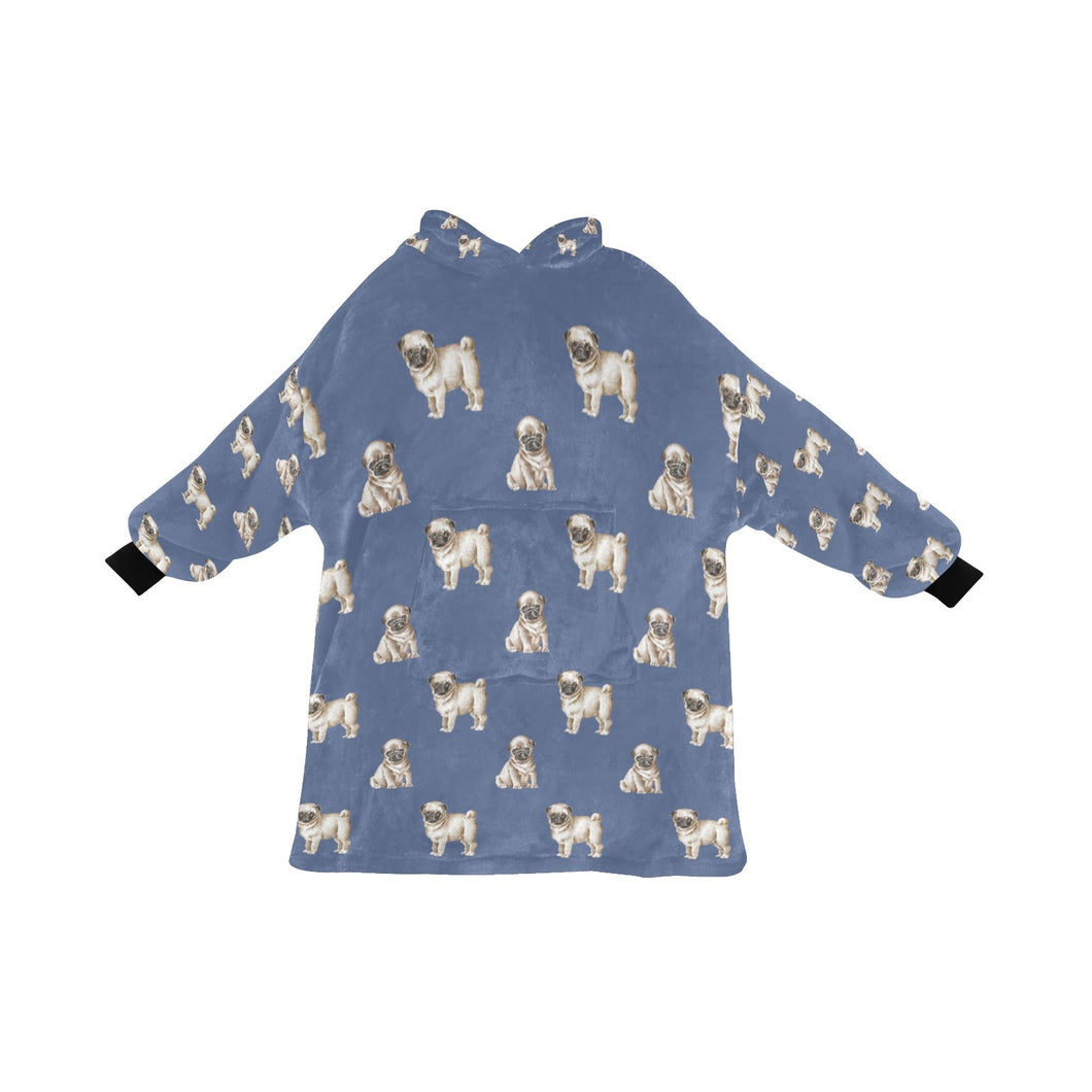 Watercolor Elegance Fawn Pugs Blanket Hoodie-Blanket-Apparel, Blanket Hoodie, Blankets, Dog Mom Gifts, Pug-Slate Blue-ONE SIZE-20