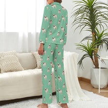 Load image into Gallery viewer, Watercolor Elegance Fawn Pugs Pajamas Set for Women-Pajamas-Apparel, Dog Mom Gifts, Pajamas, Pug-S-Mint Green-17