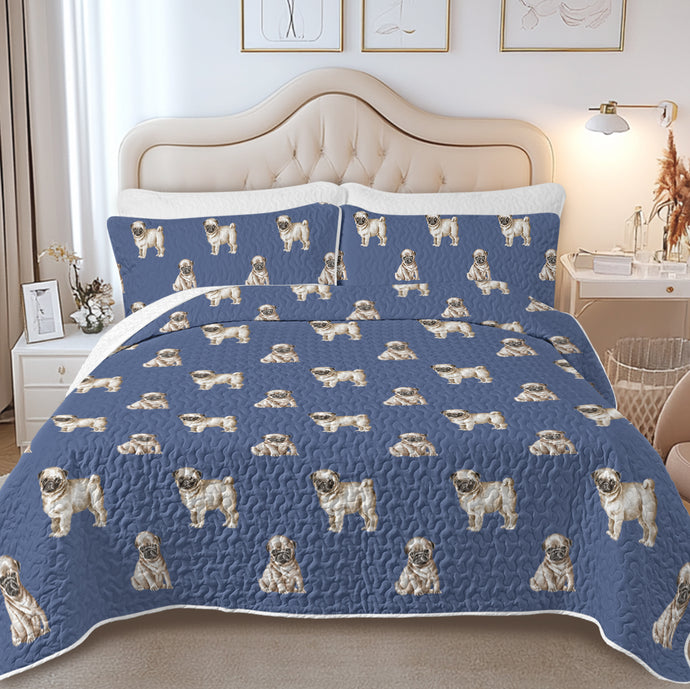 Watercolor Elegance Fawn Pugs Quilted Bedding Set-Bedding-Bedding,Blankets,Christmas,Home Decor-7
