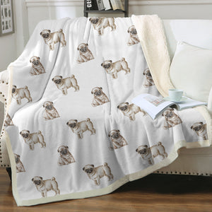 Watercolor Elegance Fawn Pugs Sherpa Fleece Blanket - 8 Colors-Blanket-Bedding, Blankets, Home Decor, Pug-3