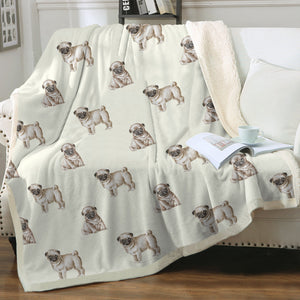 Watercolor Elegance Fawn Pugs Sherpa Fleece Blanket - 8 Colors-Blanket-Bedding, Blankets, Home Decor, Pug-4