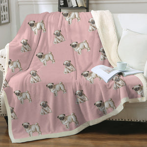 Watercolor Elegance Fawn Pugs Sherpa Fleece Blanket - 8 Colors-Blanket-Bedding, Blankets, Home Decor, Pug-5