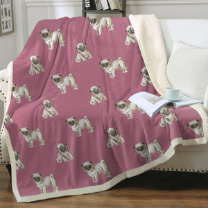 Watercolor Elegance Fawn Pugs Sherpa Fleece Blanket - 8 Colors-Blanket-Bedding, Blankets, Home Decor, Pug-6