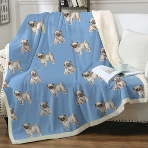 Watercolor Elegance Fawn Pugs Sherpa Fleece Blanket - 8 Colors-Blanket-Bedding, Blankets, Home Decor, Pug-Sky Blue-Single-15