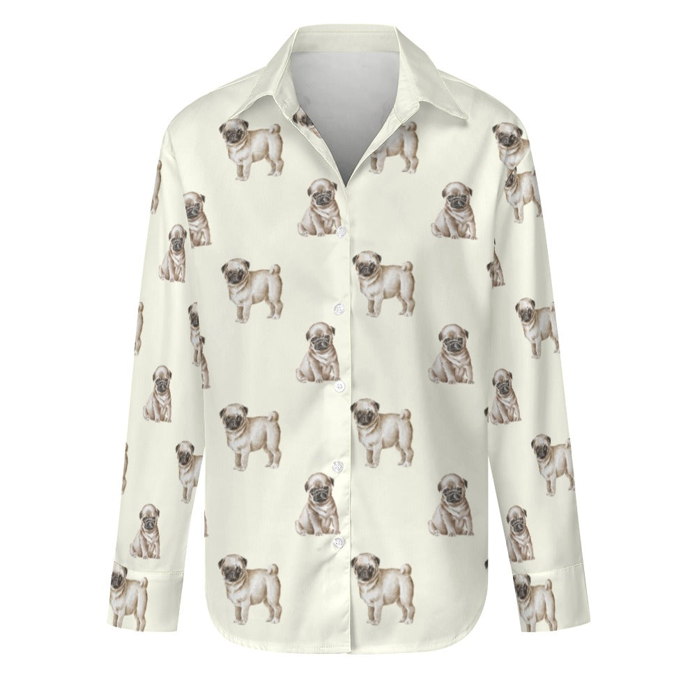 Watercolor Elegance Fawn Pugs Women's Shirt - 9 Colors-Apparel-Apparel, Dog Mom Gifts, Pug, Shirt-Ivory White-S-11