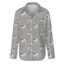 Load image into Gallery viewer, Watercolor Elegance Fawn Pugs Women&#39;s Shirt - 9 Colors-Apparel-Apparel, Dog Mom Gifts, Pug, Shirt-Parisian Gray-S-32