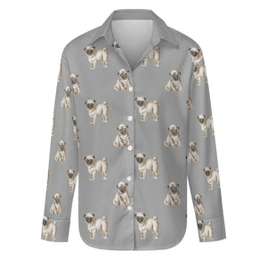 Watercolor Elegance Fawn Pugs Women's Shirt - 9 Colors-Apparel-Apparel, Dog Mom Gifts, Pug, Shirt-Parisian Gray-S-32