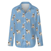 Load image into Gallery viewer, Watercolor Elegance Fawn Pugs Women&#39;s Shirt - 9 Colors-Apparel-Apparel, Dog Mom Gifts, Pug, Shirt-Sky Blue-S-20