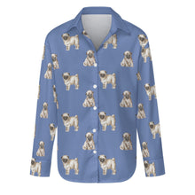 Load image into Gallery viewer, Watercolor Elegance Fawn Pugs Women&#39;s Shirt - 9 Colors-Apparel-Apparel, Dog Mom Gifts, Pug, Shirt-Slate Blue-S-23