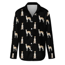 Load image into Gallery viewer, Watercolor Elegance Fawn Red Whippets Women&#39;s Shirt-Apparel-Apparel, Dog Mom Gifts, Greyhound, Shirt, Whippet-Midnight Black-S-11