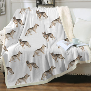 Watercolor Elegance German Shepherds Sherpa Fleece Blanket - 8 Colors-Blanket-Bedding, Blankets, German Shepherd, Home Decor-Crisp White-Single-3