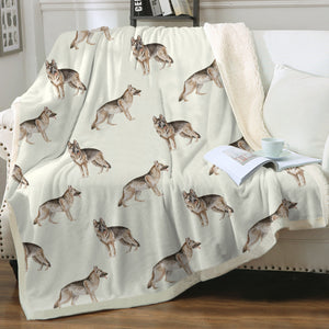 Watercolor Elegance German Shepherds Sherpa Fleece Blanket - 8 Colors-Blanket-Bedding, Blankets, German Shepherd, Home Decor-Ivory Cream-Single-18