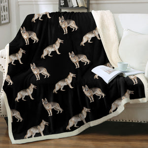 Watercolor Elegance German Shepherds Sherpa Fleece Blanket - 8 Colors-Blanket-Bedding, Blankets, German Shepherd, Home Decor-Midnight Black-Single-15