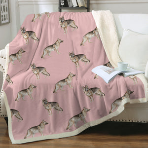 Watercolor Elegance German Shepherds Sherpa Fleece Blanket - 8 Colors-Blanket-Bedding, Blankets, German Shepherd, Home Decor-Soft Pink-Single-19