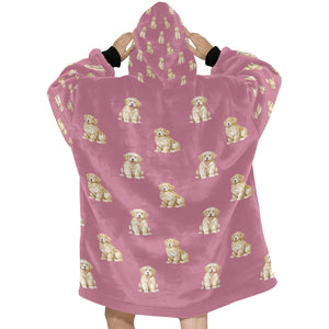 Watercolor Elegance Golden Retriever Puppies Blanket Hoodie-Blanket-Apparel, Blanket Hoodie, Blankets, Dog Mom Gifts, Golden Retriever-16