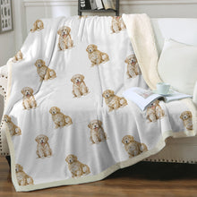 Load image into Gallery viewer, Watercolor Elegance Golden Retriever Puppies Fleece Blanket - 8 Colors-Blanket-Bedding, Blankets, Golden Retriever, Home Decor-Crisp White-Single-15