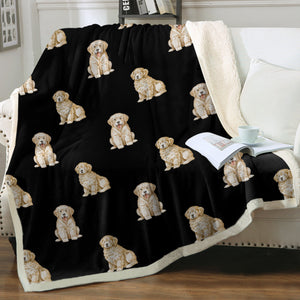 Watercolor Elegance Golden Retriever Puppies Fleece Blanket - 8 Colors-Blanket-Bedding, Blankets, Golden Retriever, Home Decor-Midnight Black-Single-8