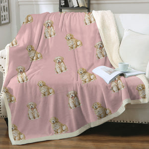 Watercolor Elegance Golden Retriever Puppies Fleece Blanket - 8 Colors-Blanket-Bedding, Blankets, Golden Retriever, Home Decor-Soft Pink-Single-17