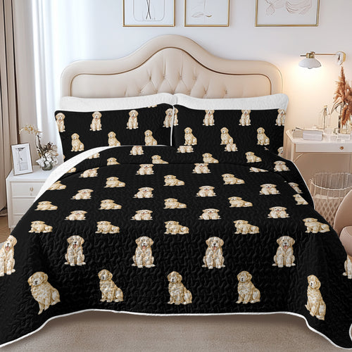 Watercolor Elegance Golden Retriever Puppies Quilted Bedding Set-Bedding-Bedding,Blankets,Christmas,Home Decor-5