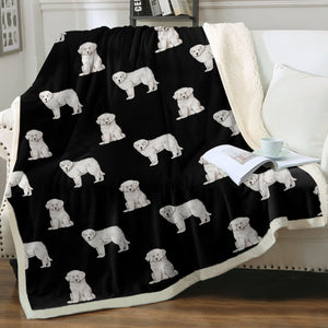 Watercolor Elegance Great Pyrenees Puppies Fleece Blanket - 8 Colors-Blanket-Bedding, Blankets, Great Pyrenees, Home Decor-Midnight Black-Single-16