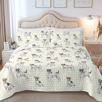 Watercolor Elegance Jack Russell Terriers Quilted Bedding Set-Bedding-Bedding,Blankets,Christmas,Home Decor-6