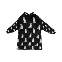 Load image into Gallery viewer, Watercolor Elegance Merle Corgis Blanket Hoodie-Blanket-Apparel, Blanket Hoodie, Blankets, Corgi, Dog Mom Gifts-Midnight Black-ONE SIZE-8