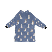 Load image into Gallery viewer, Watercolor Elegance Merle Corgis Blanket Hoodie-Blanket-Apparel, Blanket Hoodie, Blankets, Corgi, Dog Mom Gifts-Slate Blue-ONE SIZE-23