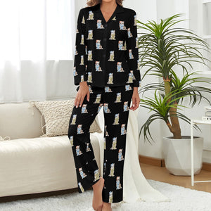 Watercolor Elegance Merle Corgis Christmas Pajamas Set for Women-Pajamas-Apparel, Christmas, Corgi, Dog Mom Gifts, Pajamas-S-Midnight Black-27