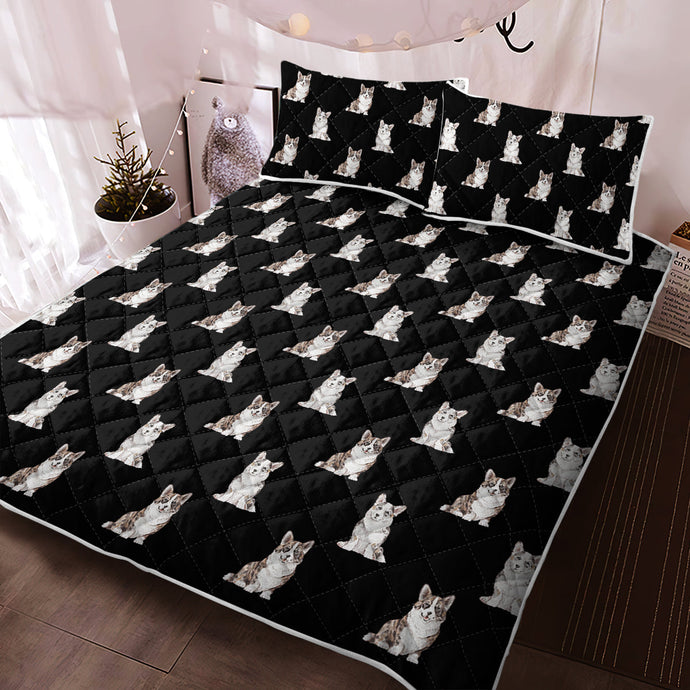 Watercolor Elegance Merle Corgis Quilted Bedding Set - 5 Colors-Bedding-Bedding, Blankets, Corgi, Home Decor-1