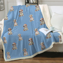 Load image into Gallery viewer, Watercolor Elegance Piebald Dachshunds Christmas Fleece Blanket - 8 Colors-Blanket-Bedding, Blankets, Christmas, Dachshund, Home Decor-Sky Blue-Single-16