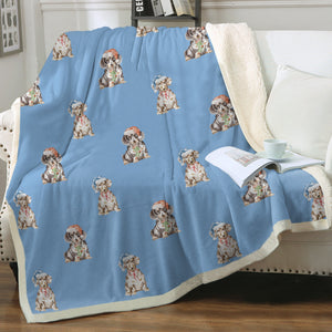 Watercolor Elegance Piebald Dachshunds Christmas Fleece Blanket - 8 Colors-Blanket-Bedding, Blankets, Christmas, Dachshund, Home Decor-Sky Blue-Single-16