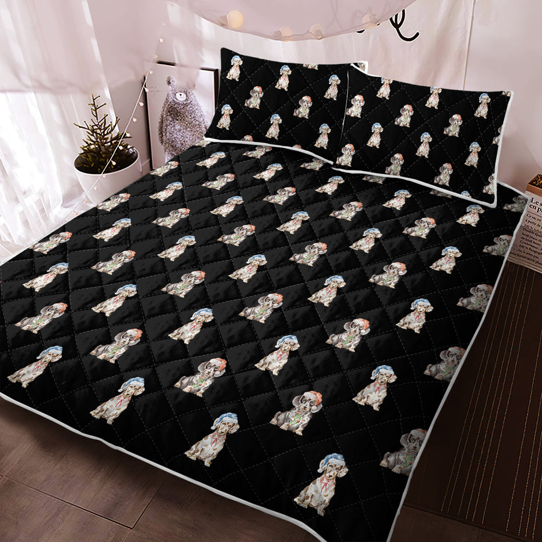 Watercolor Elegance Piebald Dachshunds Christmas Quilted Bedding Set-Bedding-Bedding, Blankets, Christmas, Dachshund, Home Decor-Midnight Black-With Matching Pillowcases-Twin-10