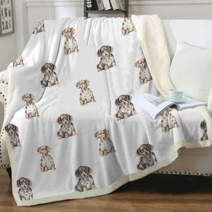 Watercolor Elegance Piebald Dachshunds Sherpa Fleece Blanket - 8 Colors-Blanket-Bedding, Blankets, Dachshund, Home Decor-Crisp White-Single-22