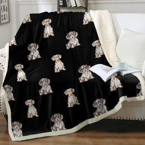 Watercolor Elegance Piebald Dachshunds Sherpa Fleece Blanket - 8 Colors-Blanket-Bedding, Blankets, Dachshund, Home Decor-Midnight Black-Single-15